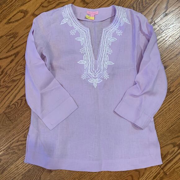 Lilly Pulitzer XXS Amelia Island 100% Linen Tunic Top Lilac Purple 12759 - Picture 1 of 8